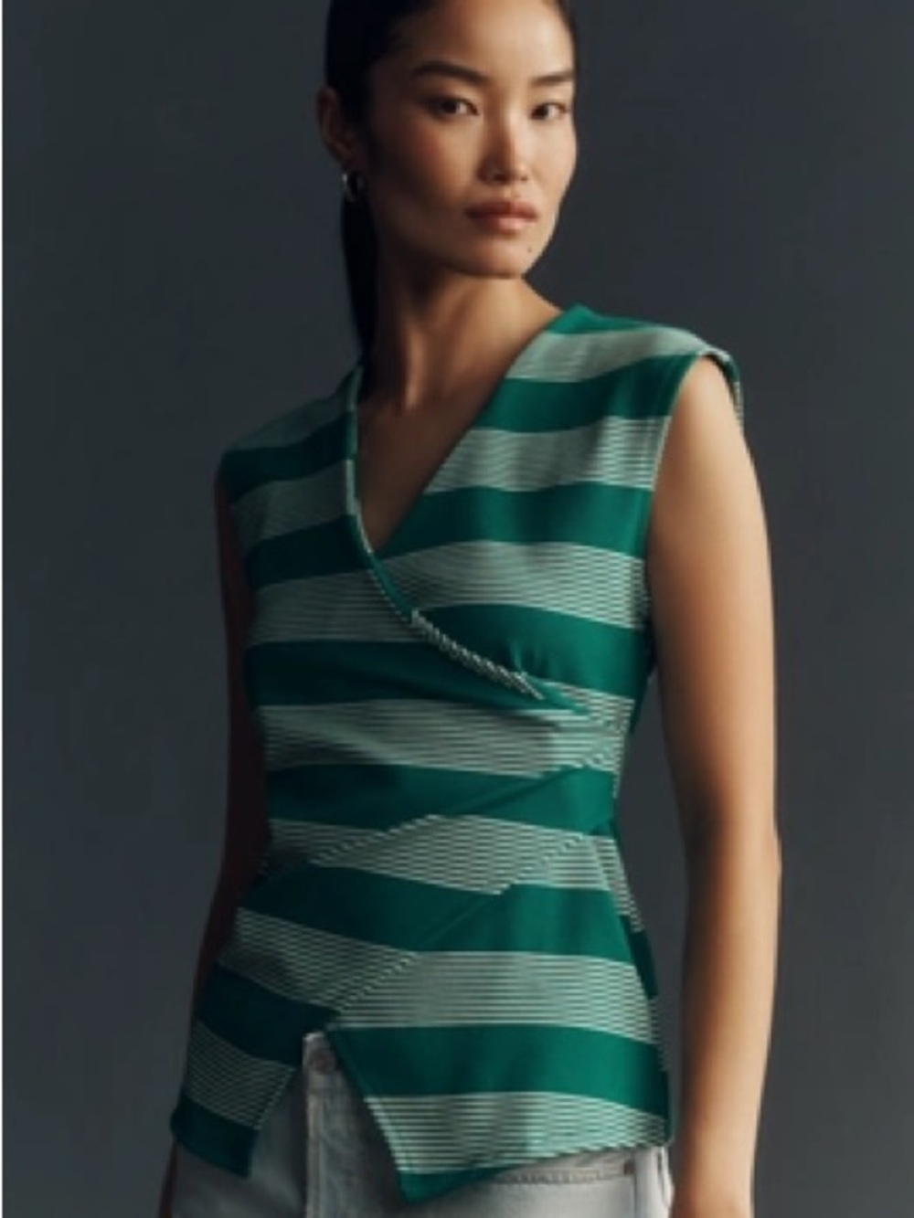 Maeve Green Striped Wrap Tank